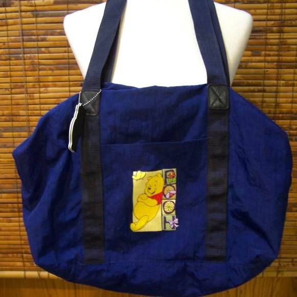 Disney Pooh Duffle Tote Overnight Bag Royal Blue Nylon/Canvas/Faux Leather - Picture 1 of 10